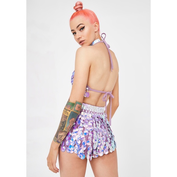 ✨💜Purple Sequin Festival Shorts💜✨ - Picture 4 of 6